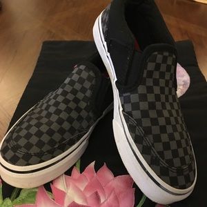 Vans Gray & Black Check Slip Ons Kids Size 4 C10